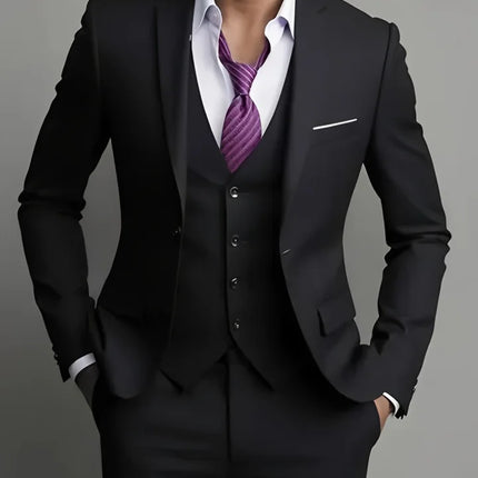 Men's Business Casual Suit for Weddings, Genuine Blazer, Vest and Pants, Big & Tall,Slim Fit Waistcoat, Dress Trousers, US Size