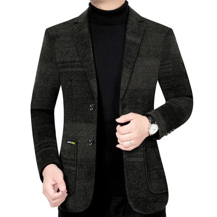 Man Suit Coat Fashion Striped Pocket Long Sleeve Male Outerwear Turn Down Collar Single-breasted Business Men Blazer