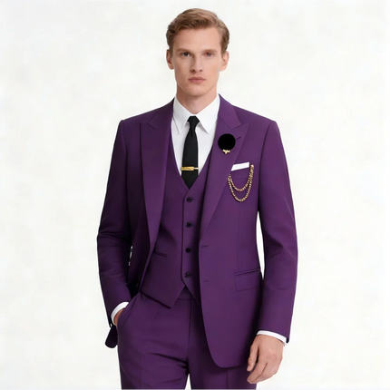 Men's 3-Piece Suit with Black Lapel US Size Formal Tuxedo for Groom Business And Wedding - Jacket Vest And Pants Ensemble