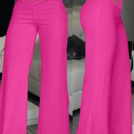 Women's High Waist Wide Leg Pants, Elegant Chain Decor, Black Trousers, Casual Clothes, White, Summer