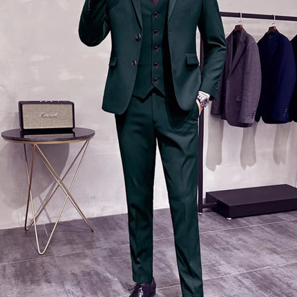 Men's Wedding Groomsmen Suit Set High-Quality Solid Color Casual Office Menswear Jacket + Vest + Pants