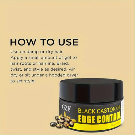 GZE African Black Castor Extra Hold Braid, Loc, Twist Gel, Tames Frizz & Edges, Coconut Oil Edge Control