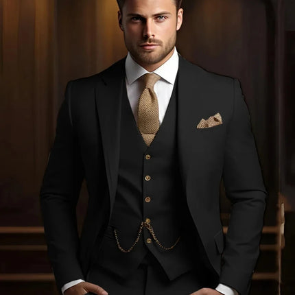 Multi-colors Male Suits 3 Pieces Jacket With Vest Pants Wedding Groom Sets Notched Lapel Men's Formal Business Office Suit Set