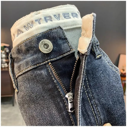 Summer Men's Slim Fit Jeans Thin Trendy Loose Straight Leg Elastic Nine Point Pants Versatile Casual Straight Cut Jeans