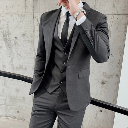 Suit (Blazer+vest+pants) Fashionable and Formal Outdoor Gentleman Solid Color Men's Business Wedding Host Gentle Three-piece Set