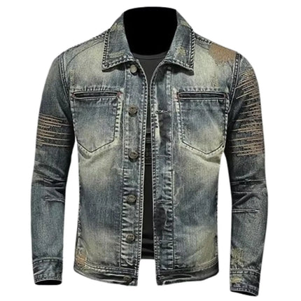 Vintage Denim Jacket With Zip Stand Up Cotton Slim Fit Denim Coat Winter Fashion New Men'S Cotton Jacket Winter Jacket Men