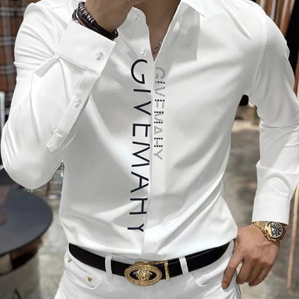 Spring And Summer Letter Shirt for Men Cotton Long Sleeve Casual Shirts Fashion Luxury Social Business Dress Shirts