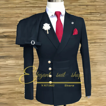 Formal Wedding Men Suits 2 Piece Jacket Pants Sets Double Breasted Male Clothing Costume