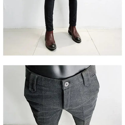 Autumn Winter Thickened Suit Pants Men Casual Slim Fit Straight Trousers Formal Business Woolen Cloth Social Office Dress Pants