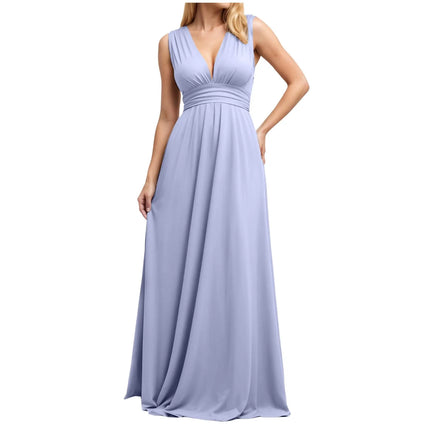 Multiple-Way Women Maxi Dress For Wedding Deep V-Neck Sexy High Waist Evening Party Dress Flowy Ruched A-Line Cocktail Dress