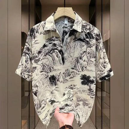 Elegant Fashion Harajuku Slim Fit Ropa Hombre Loose Casual Sport All Match T-shirts Printed Thin Style Short Sleeve Polo Shirts