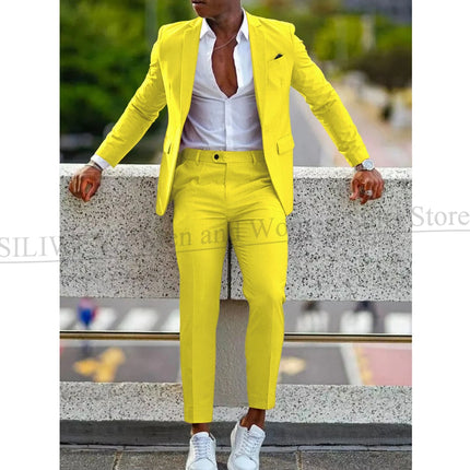 Orange Formal Men Suits For Wedding Prom Notch Lapel Blazer Custom Made Fashion Tuxedos Two-Piece Jacket+Pants Trajes De Hombre