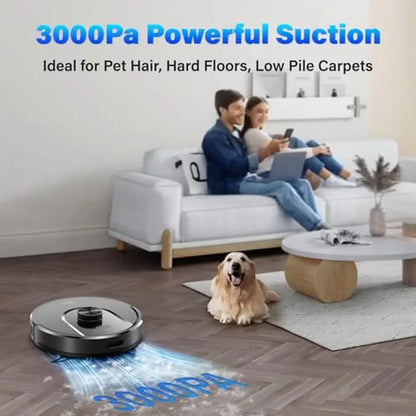 Vacuum Mop Self-Emptying Mapping 60-Day Capacity Pets Hair Carpet Hard Floors 3000Pa Strong Suction 2-in-1 Sweeping Mopping 150
