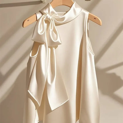 Blusas Mujer Hanging Neck Top Bow Sleeveless Shirts Elegant Blouse Roupas Femininas Spring Office Lady Chemise Femme Tops