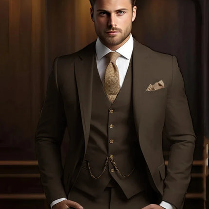 Multi-colors Male Suits 3 Pieces Jacket With Vest Pants Wedding Groom Sets Notched Lapel Men's Formal Business Office Suit Set