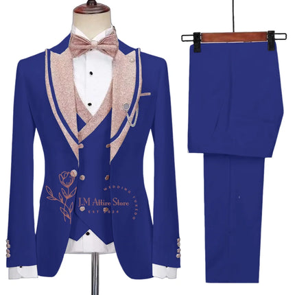 Stylish Men's Suit 3-piece Set Jacket Vest Pants White Slim Fit Pink Shinny Peak Lapel Blazer Wedding Prom Party Custom Tuxedo
