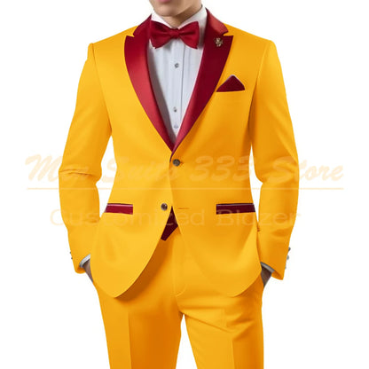 Customized White Men Suits Single Breasted Red Notch Lapel Slim Fit Male Clothing High Quality Wedding 2 Piece Jacket Pants 2025