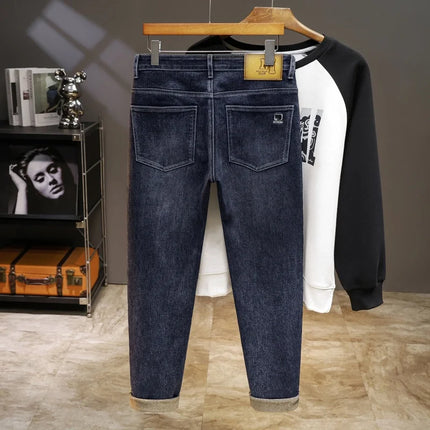 Spring Edition Men's Jeans mid Waist Straight Leg Faion Urban Sle Elastic Waist Micro Stretch Snowflake Waed