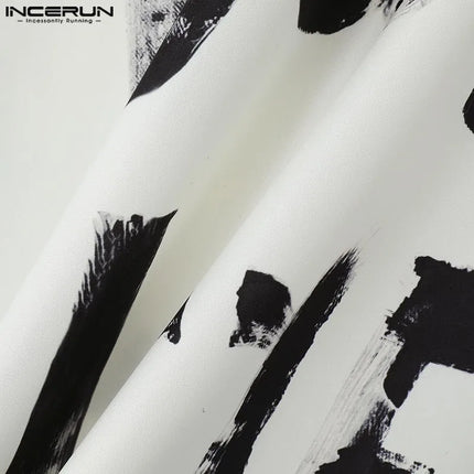 Fashion Casual Style Tops INCERUN Handsome Men's Art Hand-painted Letter Suit Coat Streetwear Male All-match Long Sleeved Blazer
