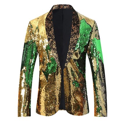 Men's Suit Jacket Shiny Sequins Shawl Collar Suit Cosplay Men Wedding Groom Singer Dance Glitter Suit Jacket Dj Club Stage Gown