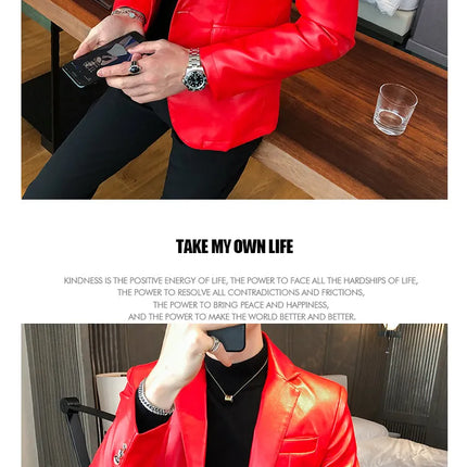 Men Casual Black White Suit Leather Jacket /Men Solid Color Business Suit Collar PU Blazers Dress Coat Fashion /New Men Clothing