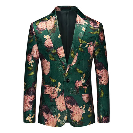 Men's Oversized Single-breasted Printed Suit Jackets Fashion Trim Dress Suit Coats Men Business Wedding Luxury Jacquard Blazers