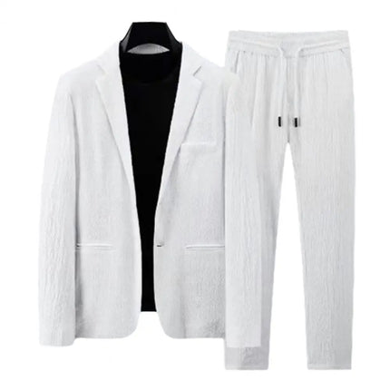 Men Two piece Suit Striped Pleated Men Pants Set Pleated Drawstring Loose Lapel Pockets Thin Formal Business Men Set