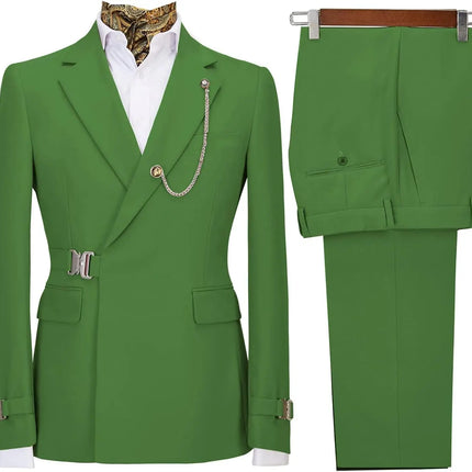 Men's 2 Piece Suit with Metal Clasp Slim Fit Suit Stylish Business Casual Tuxedo Suit