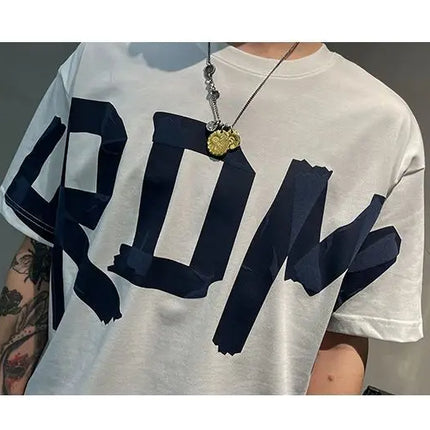 2025 Summer Casual All-match Trend Korean Fashion Short Sleeve Round Neck Solid Color Letter Printed Loose Fashion Youth T-shirt