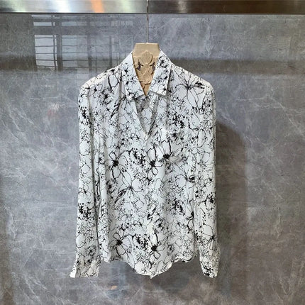 New Hong Kong Style Long Sleeved Shirt for Men, Thin and Trendy Korean Printed Shirt, All Match Printing Popularity Top