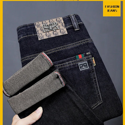 Male Denim Straight High Street Trousers Casual Men Fashion Elastic Waist Vintage Pant Spring Ripped Soft Stretch Slim Fit Jeans