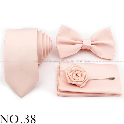 Hot Sale Purple Pink Sage Green Tie Set Polyester Necktie Bowtie Cufflink Brooch For Groom Suit Wedding Cravat Shirt Accessory