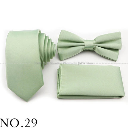 Hot Sale Purple Pink Sage Green Tie Set Polyester Necktie Bowtie Cufflink Brooch For Groom Suit Wedding Cravat Shirt Accessory