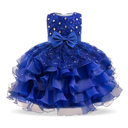 Girls Birthday Party Dresses For Kids Beading Royal blue Elegant Princess Clothes Children Prom Ceremony Wedding Formal Clothing