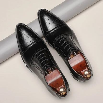Luxury Classic Men Brogue Oxford Dress Shoes Genuine Cow Leather Black/white Brown Pointed Toe Lace-Up Wedding Party Formal Shoe