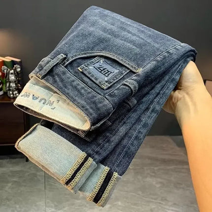 Summer Men's Slim Fit Jeans Thin Trendy Loose Straight Leg Elastic Nine Point Pants Versatile Casual Straight Cut Jeans