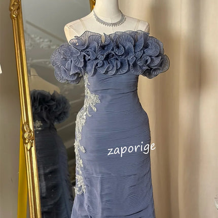 Customized Fashion Pleat Ruffle A-line Off-the-shoulder Long Dresses Bespoke Occasion  Exquisite Chinese Style