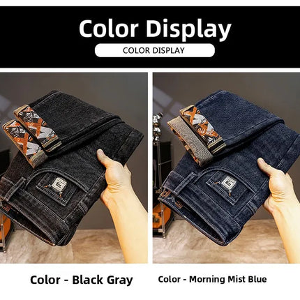 Spring Edition Men's Jeans mid Waist Straight Leg Faion Urban Sle Elastic Waist Micro Stretch Snowflake Waed