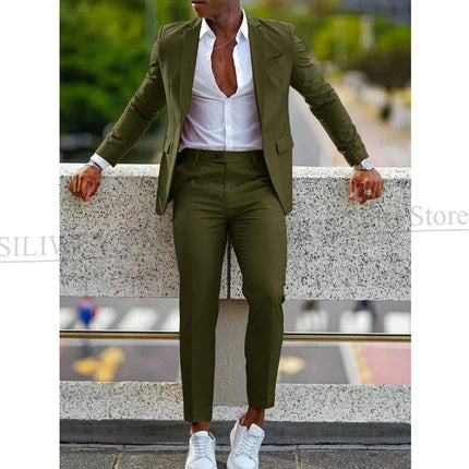 Orange Formal Men Suits For Wedding Prom Notch Lapel Blazer Custom Made Fashion Tuxedos Two-Piece Jacket+Pants Trajes De Hombre