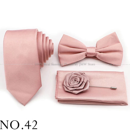 Hot Sale Purple Pink Sage Green Tie Set Polyester Necktie Bowtie Cufflink Brooch For Groom Suit Wedding Cravat Shirt Accessory