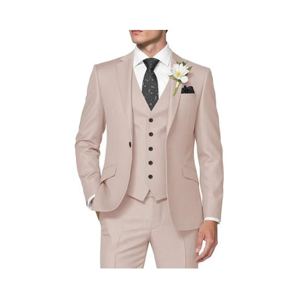 Men's 3-Piece Suit Slim Fit Business Wedding Groomsmen Prom Suits One Button Blazer Jacket Vest Trousers Tuxedo Set