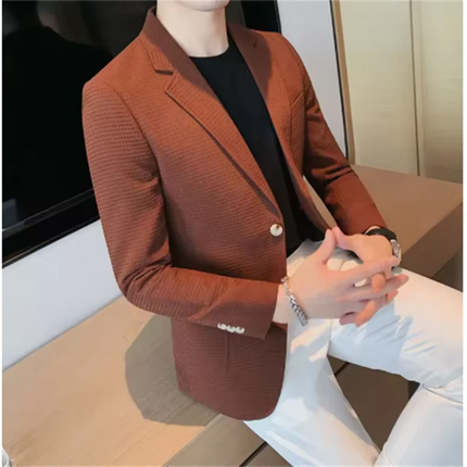 2025 High quality Waffle suit jacket men's fashion handsome with business casual autumn and winter new single-row two-button