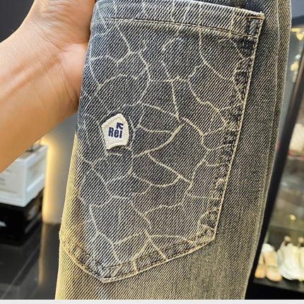 High-End Men's Slim Straight Leg Jeans Casual Print Comfortable Long Trousers Fashionable Trendy Youth Popular Autumn New Arr...