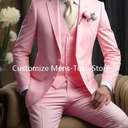 Elegant Wedding Men's Suits  Blazer Slim Fit 3 Pcs Jacket Pants Vest Luxury Costume Homme Formal Party Male Clothing