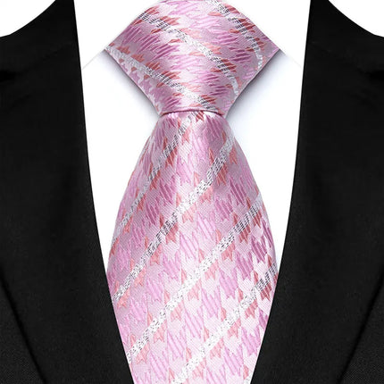 Luxury 8CM Mens Necktie Pink Color Solid Stripes Paisley Ties For Man Groom Jacquard Woven Neck Tie For Business Wedding Party