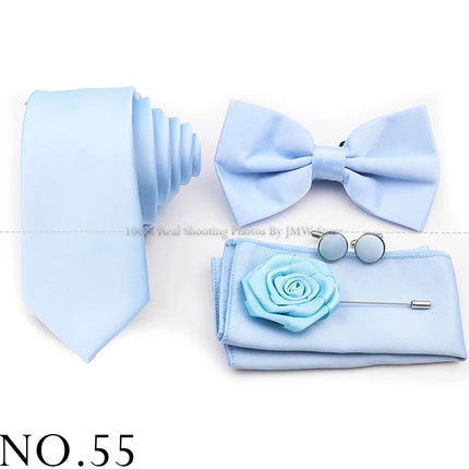 Hot Sale Purple Pink Sage Green Tie Set Polyester Necktie Bowtie Cufflink Brooch For Groom Suit Wedding Cravat Shirt Accessory