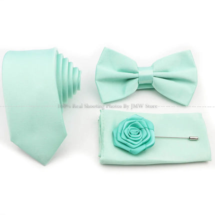Hot Sale Purple Pink Sage Green Tie Set Polyester Necktie Bowtie Cufflink Brooch For Groom Suit Wedding Cravat Shirt Accessory
