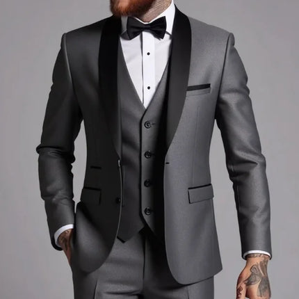 Men's Business Casual Suit for Weddings, Genuine Blazer, Vest and Pants, Big & Tall,Slim Fit Waistcoat, Dress Trousers, US Size