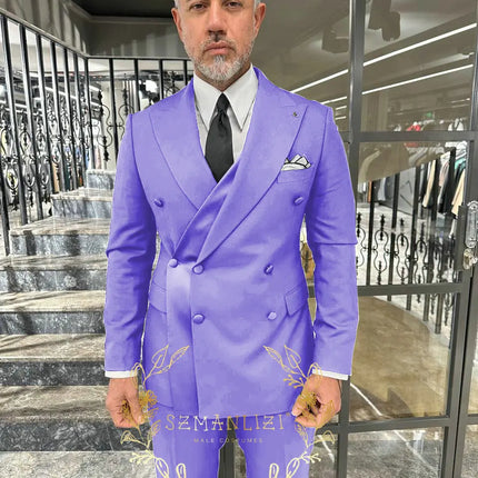 Black Men's Suit 2 Piece Double Breasted Jacket Pants Formal Wedding Groom Tuxedo Peaked Lapel Blazer Customized Men's Suit