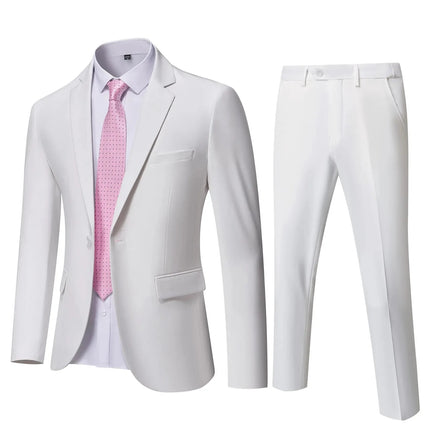 ( Blazer + Pants ) Men's 2 Piece Suit  Random Tie Included, Wedding & Business Dinner Male Formal Menswear Prom & Office Wear